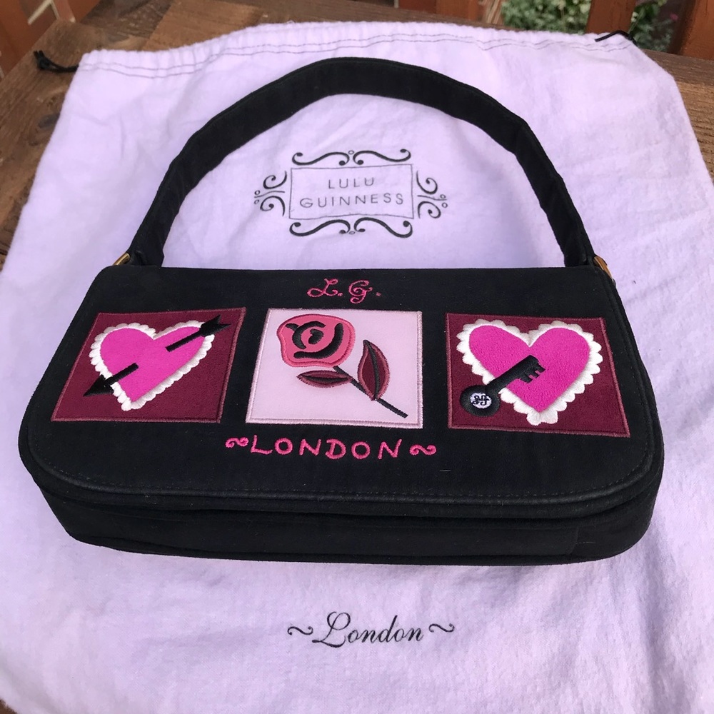 Lulu Guinness Black Purse with Pink Hearts